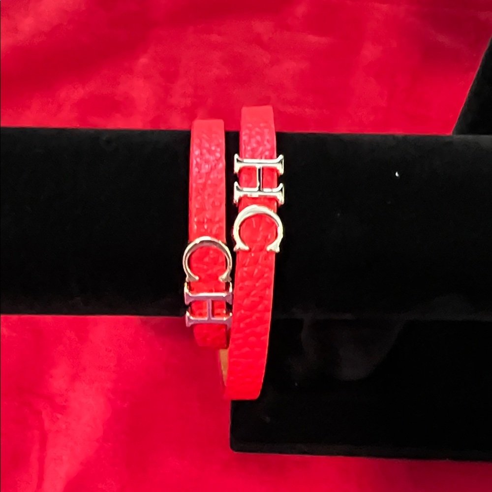 Red Leather Bracelet with Gold Accents
